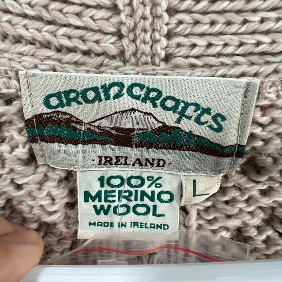 Aran Draft Merino Wool Button Front Sweater Cardigan Size Large Parsnip - Picture 4 of 12